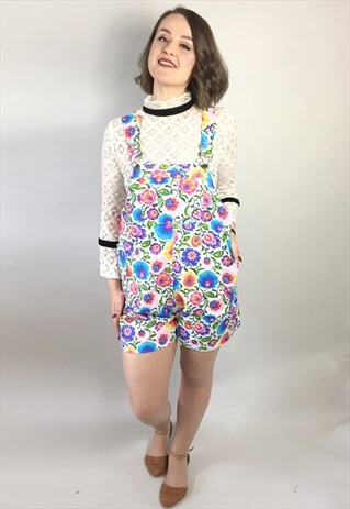 FOLK PRINT DUNGAREE SHORTS