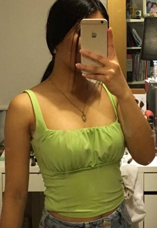 VINTAGE AESTHETIC RUCHED SPAGHETTI TOP - GREEN