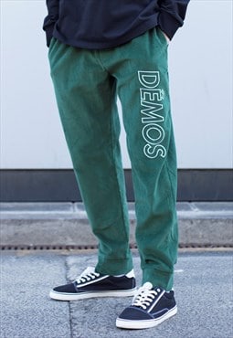 Green Logo Embroidered Corduroy trousers pants Y2k