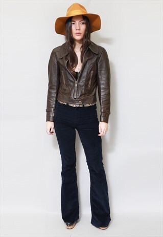 VINTAGE 1970'S STUNNING BROWN LEATHER BIKER JACKET