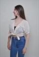 MINIMALIST FLORAL BLOUSE, VINTAGE EMBROIDERED CROPPED SHIRT 