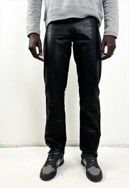 Vintage 90s black leather slim fit pants 
