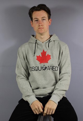 VINTAGE DSQUARED2 HOODIE IN GREY WITH PRINTED LOGO. SIZE M.