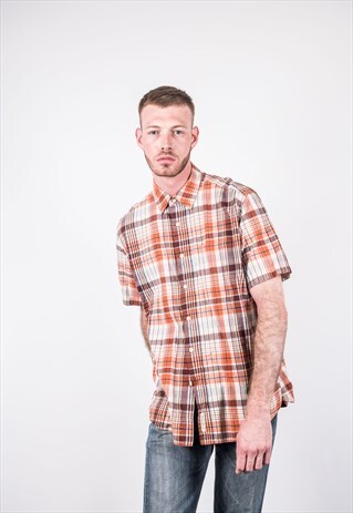VINTAGE EDDIE BAUER SHIRT IN ORANGE AND BROWN CHECKS