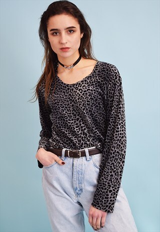 90'S RETRO GRUNGE ANIMAL PRINT LYCRA BLOUSE TOP