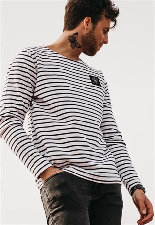 'INSIGNIA' LOGO STRIPED BRETON LONG SLEEVE TOP