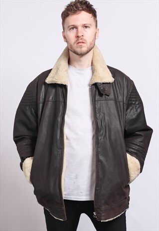 VINTAGE LEATHER AVIATOR FLEECE JACKET