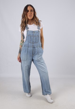 VINTAGE DENIM DUNGAREES WIDE LEG UK 10 S (W5F)