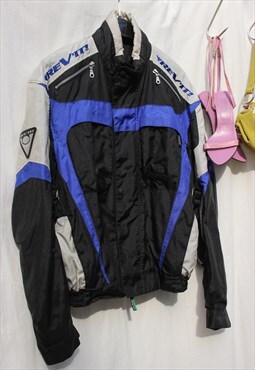 Vintage 90s Y2K Black, Blue & Grey Biker Babe Jacket