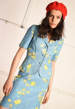 60'S RETRO PARIS CHIC CLASSY FLORAL CO-ORD TWO PIECE