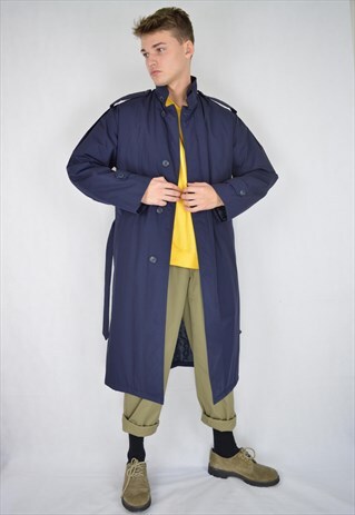 VINTAGE BLUE OVERSIZE CLASSIC TRENCH COAT