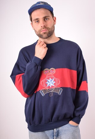 MENS VINTAGE SWEATSHIRT JUMPER ONE SIZE BLUE 90S