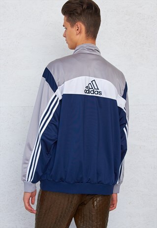VINTAGE BLUE GREY ADIDAS TRACK JACKET