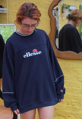VINTAGE UNISEX BLUE OVERSIZED SPELL OUT SWEATER SIZE XL