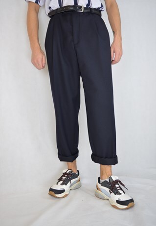 VINTAGE DARK BLUE CLASSIC STRAIGHT SUIT TROUSERS