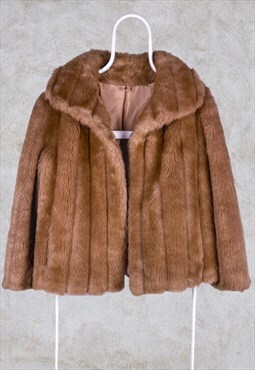 Vintage Faux Fur Jacket Beige Made in UK Women's 16