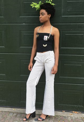 NEUTRAL MULTI STRIPPED FLARED TROUSERS