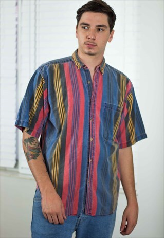 VINTAGE STRIPED SHIRT LOGO 90S M 9.6