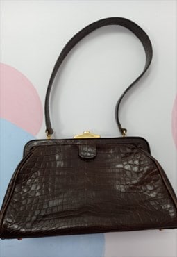 Vintage 00s Shoulder Bag Brown Leather Croc Texture