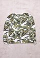 WOMEN'S ANIMAL WHITE/GREEN PRINT SWEATER 