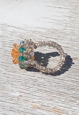 Handmade bead woven ring,multi color glass beads/flower.