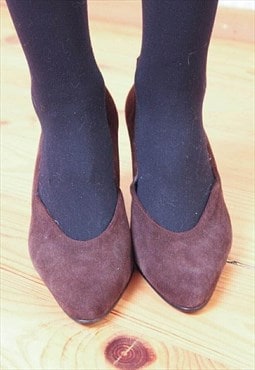 Brown suede high heel shoes