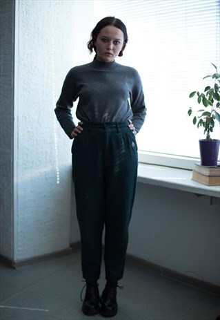 VINTAGE 80'S BLACK/GREEN WOOL TROUSERS