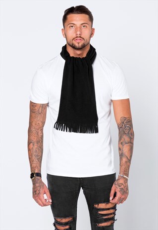 54 FLORAL STAPLE BLANK FLEECE TASSEL SCARF - BLACK
