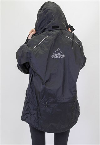 VINTAGE ADIDAS WINDBREAKER BACK LOGO JACKET IN LARGE BLACK