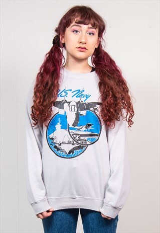 VINTAGE 90'S LIGHT GREY US NAVY SWEATER SWEATSHIRT