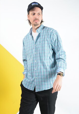 VINTAGE IZOD CHECK SHIRT IN BLUE.