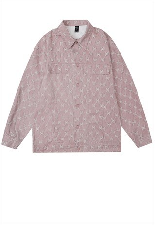BUTTERFLY DENIM JACKET EMBROIDERED JEAN BOMBER IN PINK