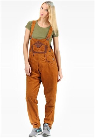 SUEDE OVERALLS 70S WOMEN LEATHER DUNGAREES BAGGY
