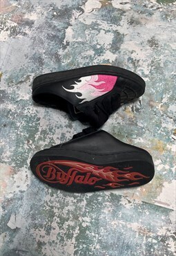 Vintage Y2K Black x Baby Pink Flame Buffalo Sliders 