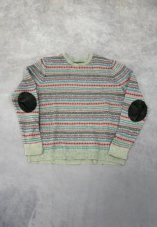 VINTAGE KNITTED JUMPER ABSTRACT PATTERNED GRANDAD SWEATER