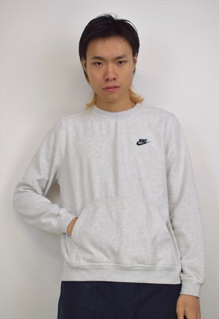VINTAGE 90S NIKE LIGHT GREY MARLE KANGAROO POCKET SWEATSHIRT