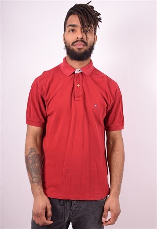 TOMMY HILFIGER MENS VINTAGE POLO SHIRT MEDIUM MAROON 90'S