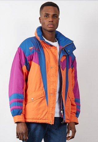 VINTAGE 80'S FILA BLOCK COLOUR THERMAL PADDED JACKET