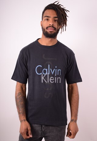CALVIN KLEIN MENS VINTAGE T-SHIRT TOP LARGE BLACK 90S