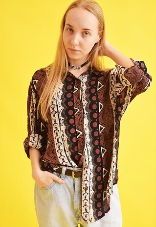 90'S RETRO ABSTRACT PRINT OVERSIZED SHIRT TOP