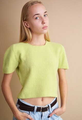 VINTAGE 90'S RETRO MINIMALIST FLUFFY MOHAIR KNIT CROP TOP