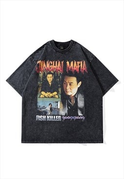 Jinghai mafia t-shirt Kung fu tee retro Japanese top black