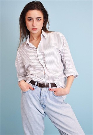 90'S RETRO STRIPED OVERSIZED PETITE SHIRT TOP