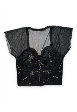 Vintage sparkly top mesh blouse embellished corset style 00s