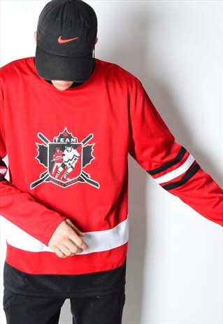VINTAGE 90S RED CANADA HOCKEY JERSEY SHIRT