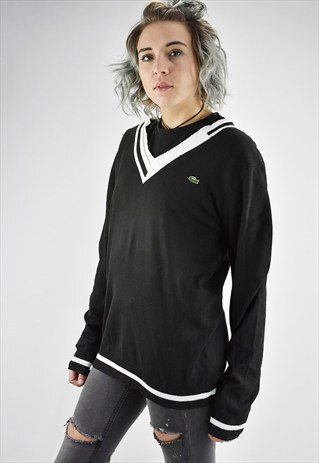 VINTAGE 90S LACOSTE DEEP V NECK CRICKET STYLE JUMPER