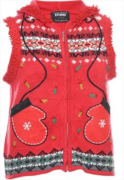 Vintage Beyond Retro Red Christmas Vest - L
