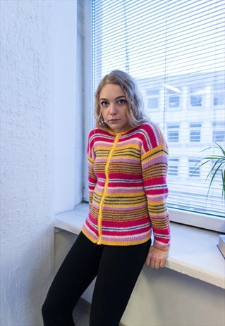VINTAGE 70'S MULTICOLOUR STRIPED CARDIGAN