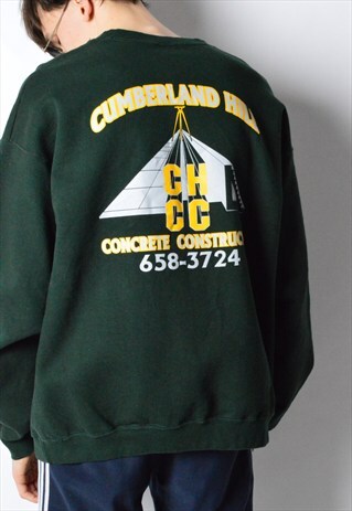 VINTAGE 90S DARK GREEN CONSTRUCTION SWEATSHIRT