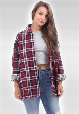 VINTAGE PLAID FLANNEL SHIRT RED WHITE BLUE